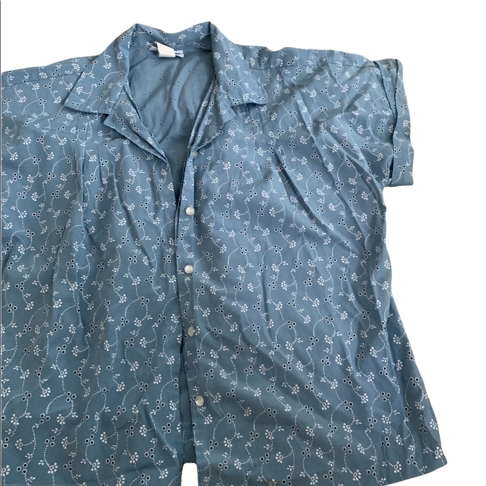 Blair | Vintage Short Sleeve Button Down Shirt Large Light Blue Tiny Floral - Picture 6 of 8
